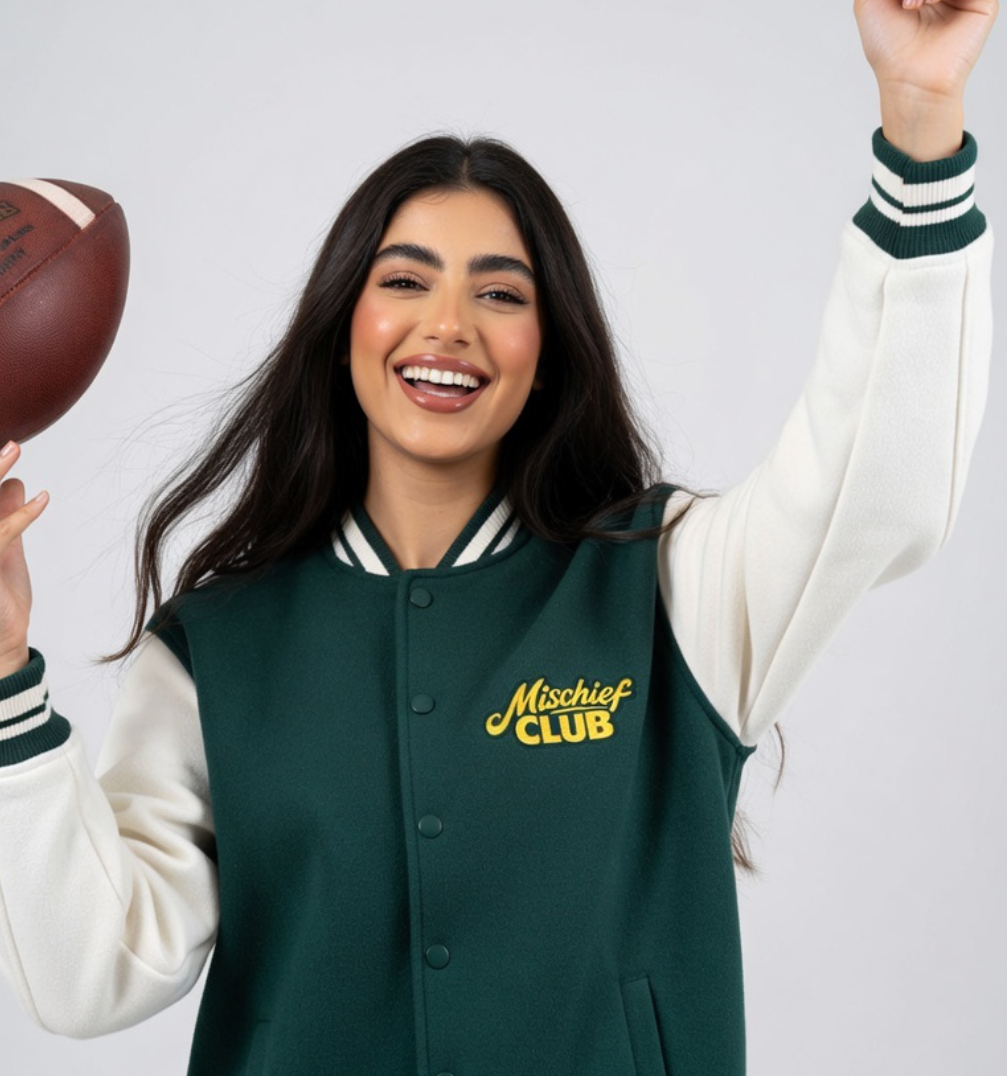 Heritage Embroidered Unisex Varsity Jacket | Mischief Club Originals | 100% Cotton
