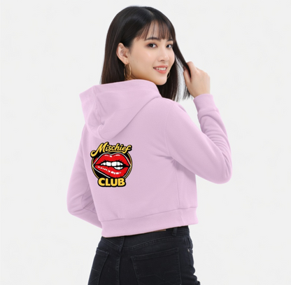 Mischief Club Originals | Front and Back Print | Female Cropped Hoodie, 100% Cotton