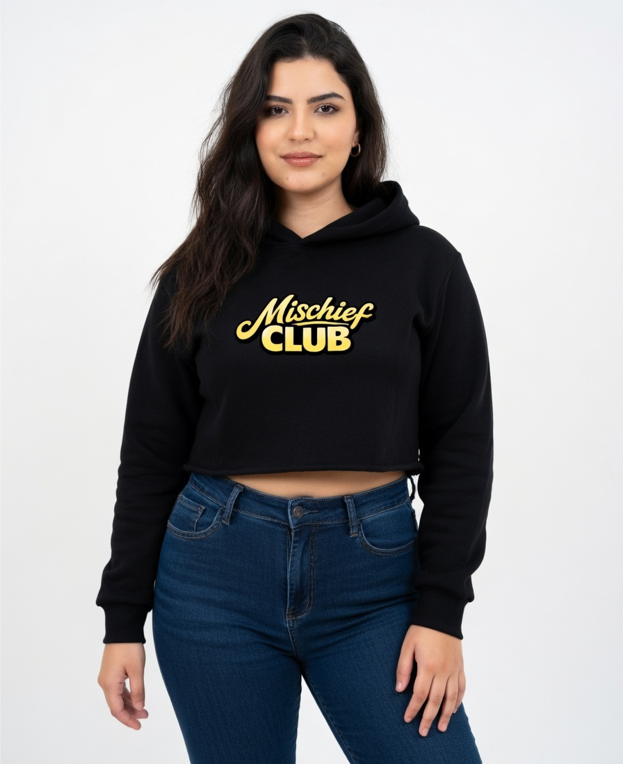 Mischief Club Originals | Front and Back Print | Female Cropped Hoodie, 100% Cotton