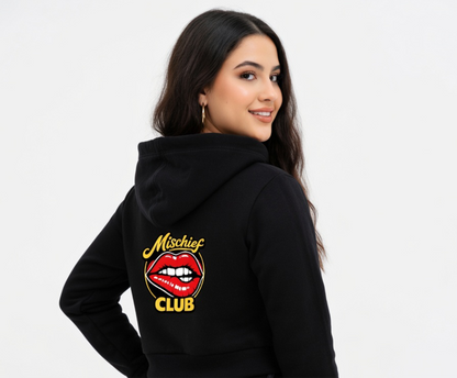 Mischief Club Originals | Front and Back Print | Female Cropped Hoodie, 100% Cotton