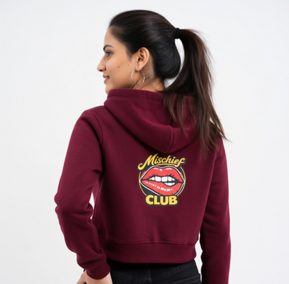 Mischief Club Originals | Front and Back Print | Female Cropped Hoodie, 100% Cotton