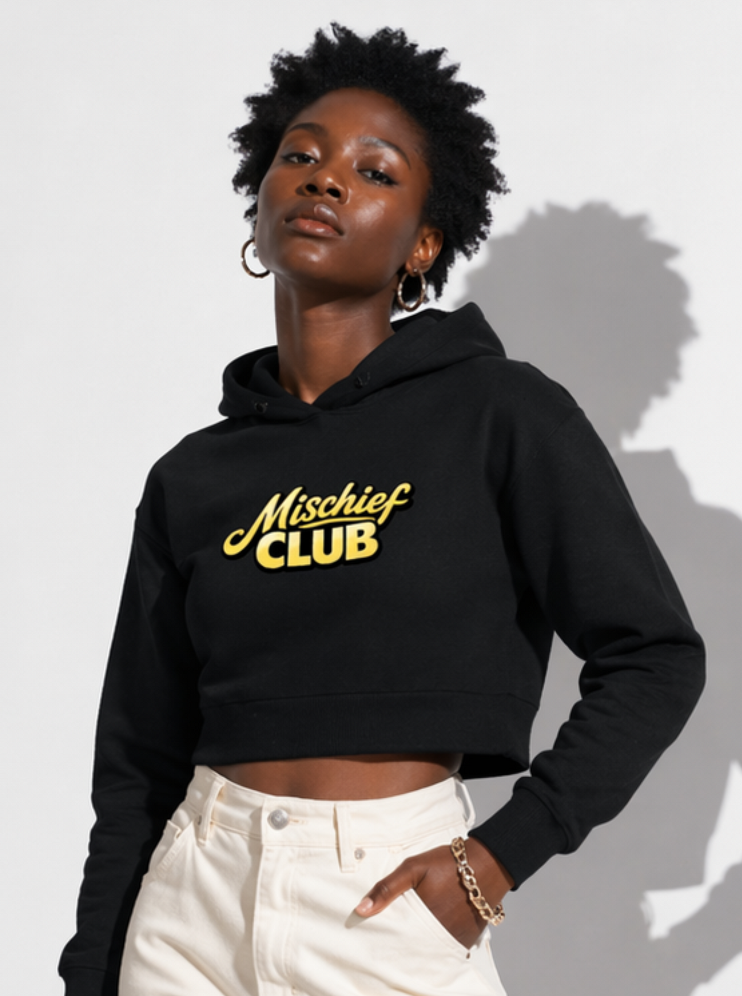 Mischief Club Originals | Front and Back Print | Female Cropped Hoodie, 100% Cotton