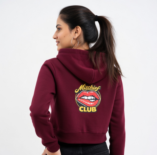 Mischief Club Originals| Female Cropped Hoodie Front & back print | 100% cotton | Extra Small