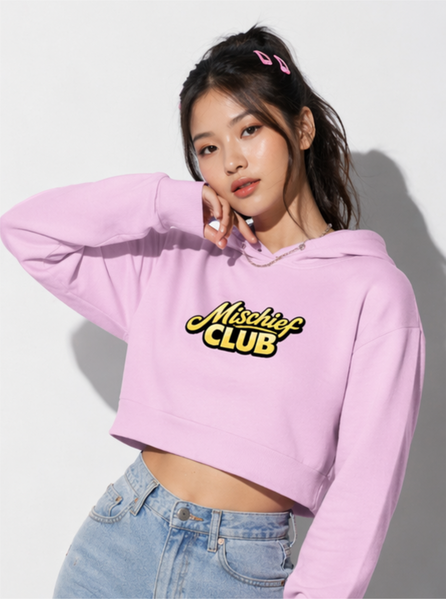 Mischief Club Originals | Front and Back Print | Female Cropped Hoodie, 100% Cotton